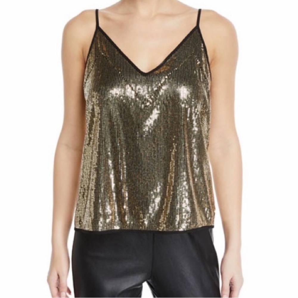Rebecca Minkoff Gold Sequin V-Neck Tank Top